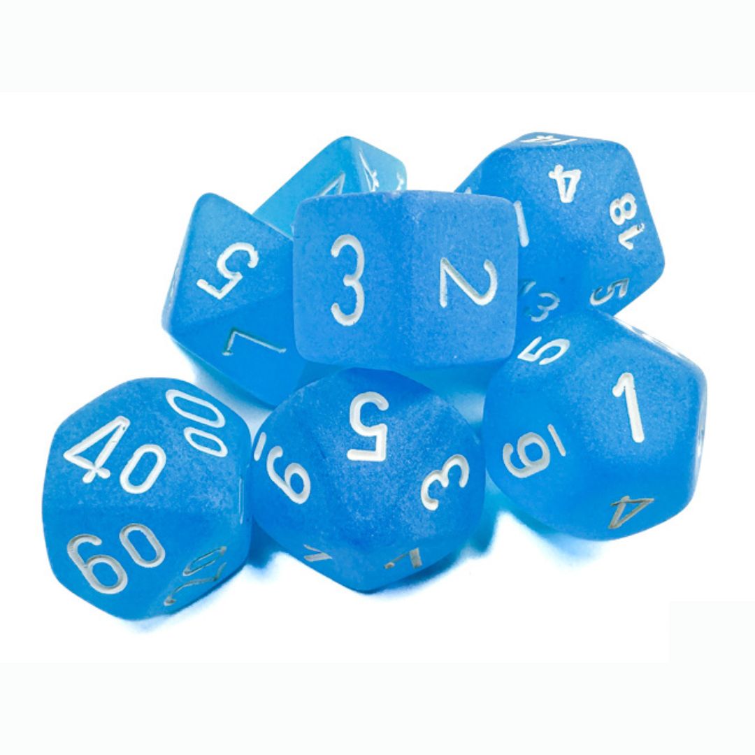 chx DICE SET 7 FROSTED CARIBBEAN BLUE