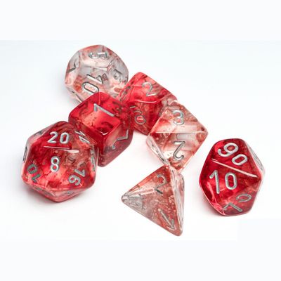 chx DICE SET 7 NEBULA RED w/ SILVER LUMINARY