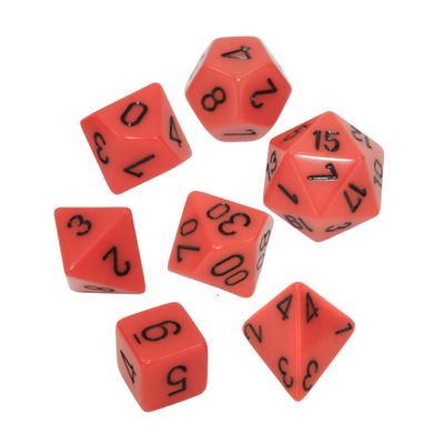 chx DICE SET 7 OPAQUE ORANGE w/ BLACK