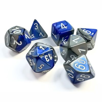 chx DICE SET 7 GEMINI BLUE-STEEL w/ WHITE