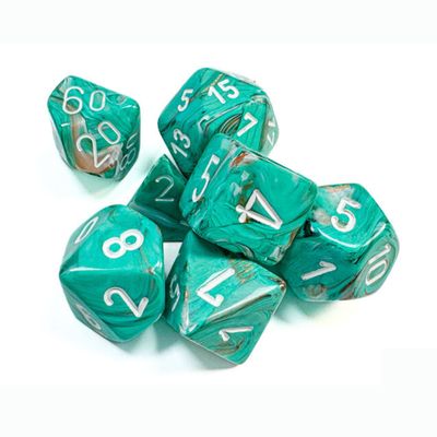 chx DICE SET 7 MARBLE OXI-COPPER