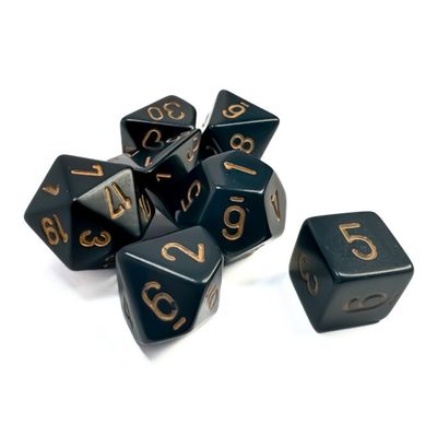 chx DICE SET 7 OPAQUE BLACK w/ GOLD