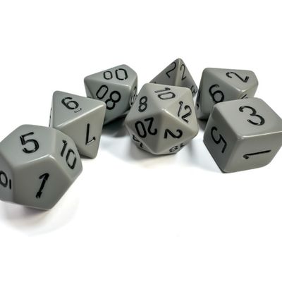 chx DICE SET 7 OPAQUE DARK GREY w/ BLACK
