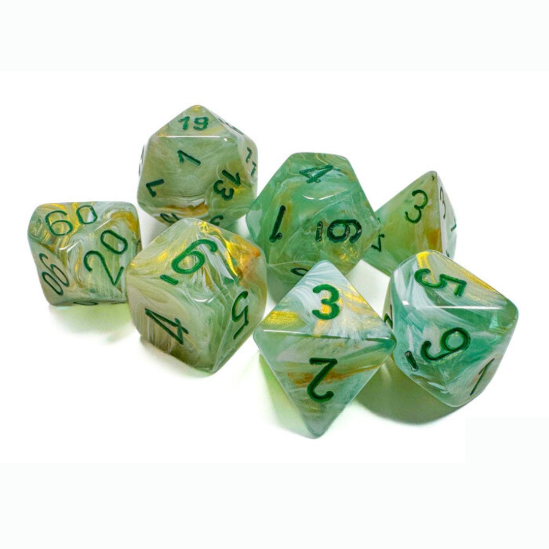 chx DICE SET 7 MARBLE GREEN