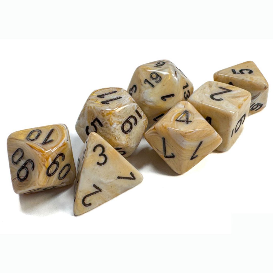 chx DICE SET 7 MARBLE IVORY