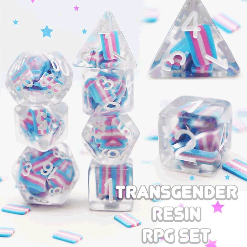 fb DICE SET 7 RESIN DICE FOR ALL TRANSGENDER FLAG