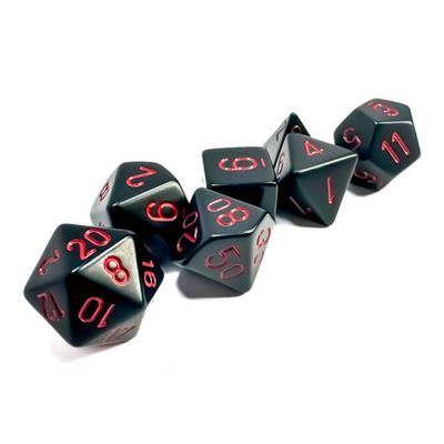 chx DICE SET 7 OPAQUE BLACK w/ RED