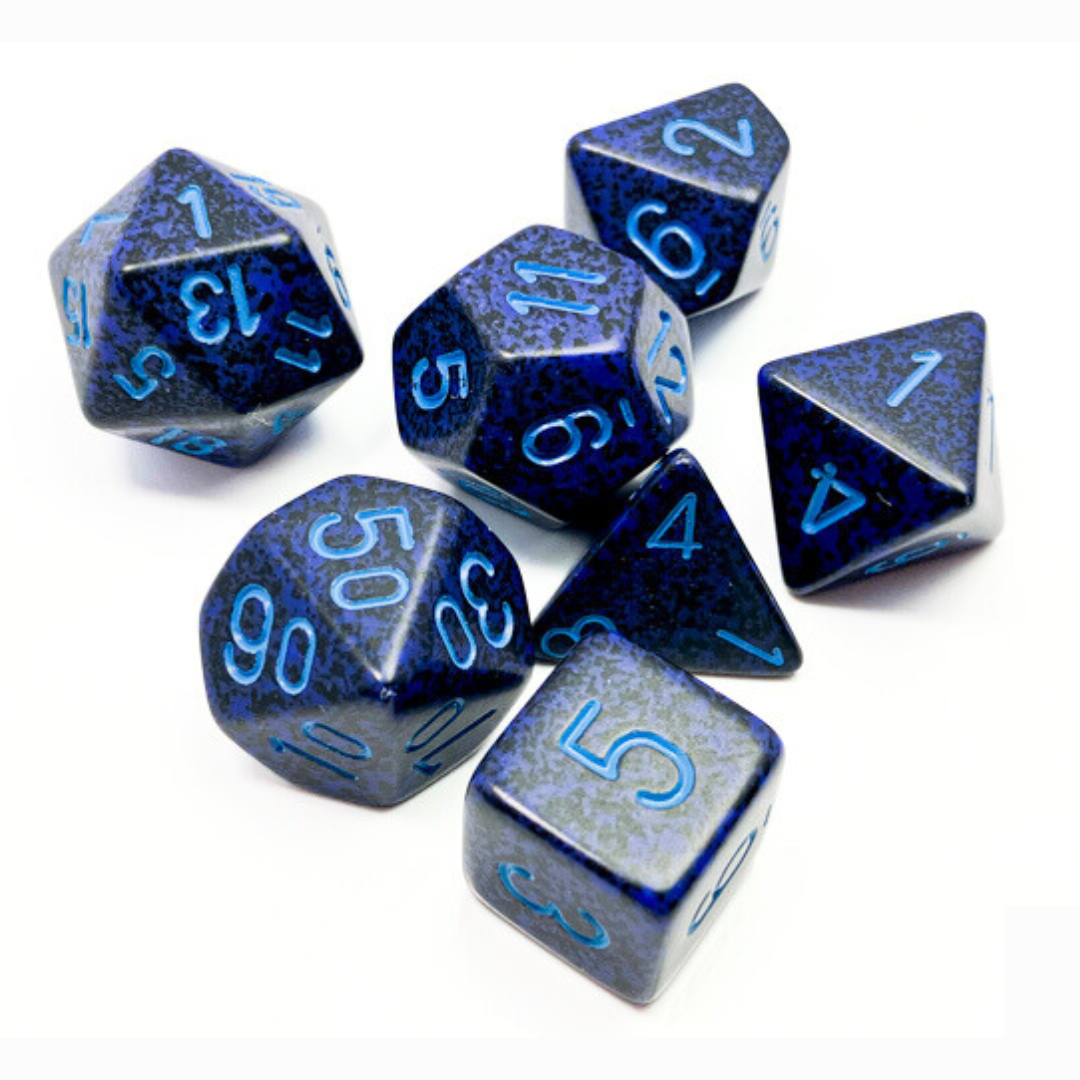 chx DICE SET 7 SPECKLED COBALT
