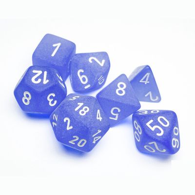 chx DICE SET 7 FROSTED BLUE w/ WHITE