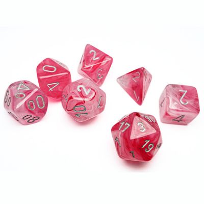 chx DICE SET 7 GHOSTLY GLOW PINK w/ SILVER