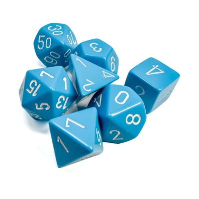 chx DICE SET 7 OPAQUE LIGHT BLUE w/ WHITE