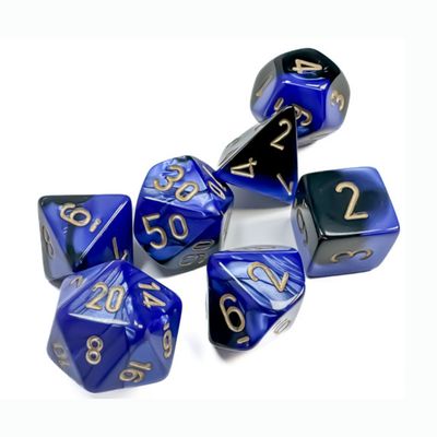 chx DICE SET 7 GEMINI BLACK-BLUE w/ GOLD