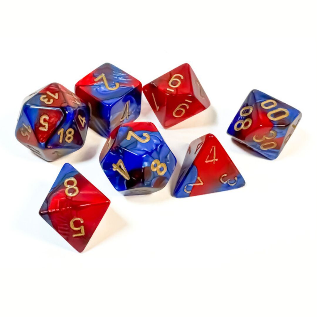 chx DICE SET 7 GEMINI BLUE-RED