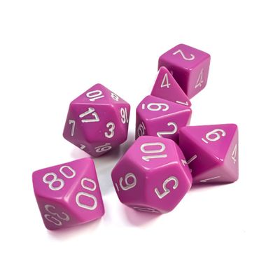 chx DICE SET 7 OPAQUE LIGHT PURPLE w/ WHITE