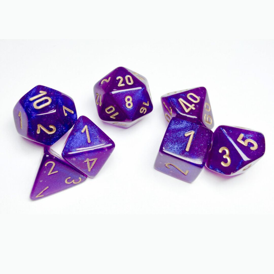 chx DICE SET 7 BOREALIS ROYAL PURPLE LUMINARY