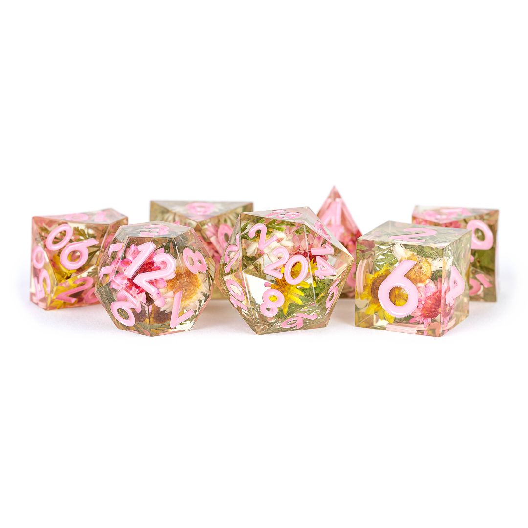 fr DICE SET 7 SHARP CHRYSANTHEMUM PINK