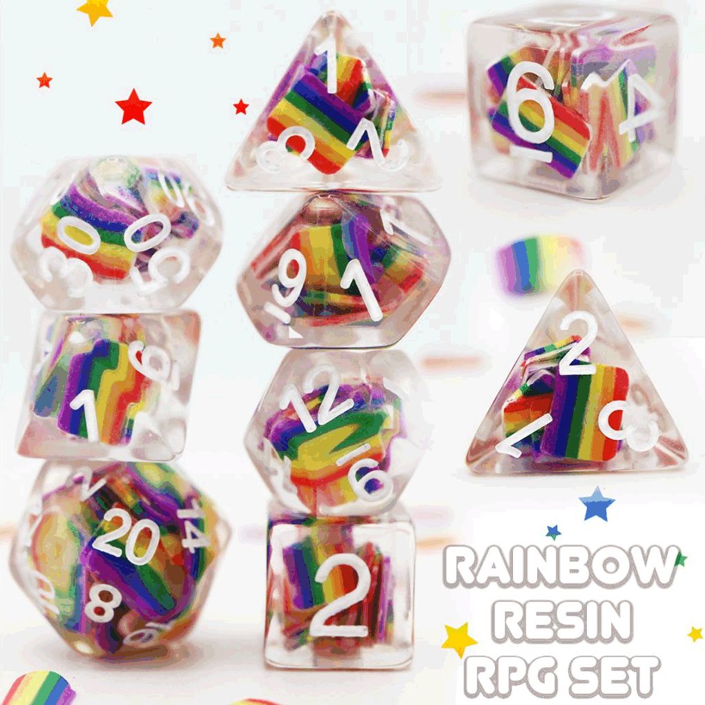 fb DICE SET 7 RESIN DICE FOR ALL RAINBOW FLAG