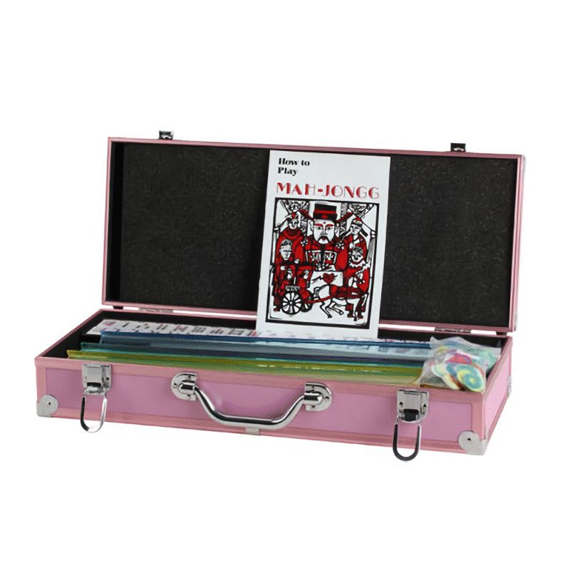 MAH JONG WESTERN PINK CASE w/PUSHERS &amp; IVORY TILES