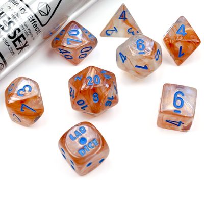 chx DICE SET 7+1 LAB BOREALIS ROSE GOLD w/ BLUE LUMINARY