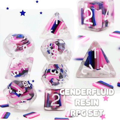 fb DICE SET 7 RESIN DICE FOR ALL GENDERFLUID FLAG