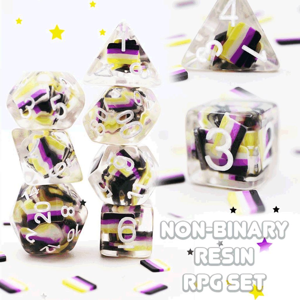 fb DICE SET 7 RESIN DICE FOR ALL NONBINARY FLAG