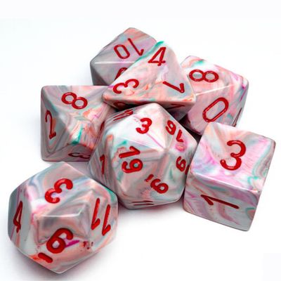 chx DICE SET 7 FESTIVE POP ART w/ RED