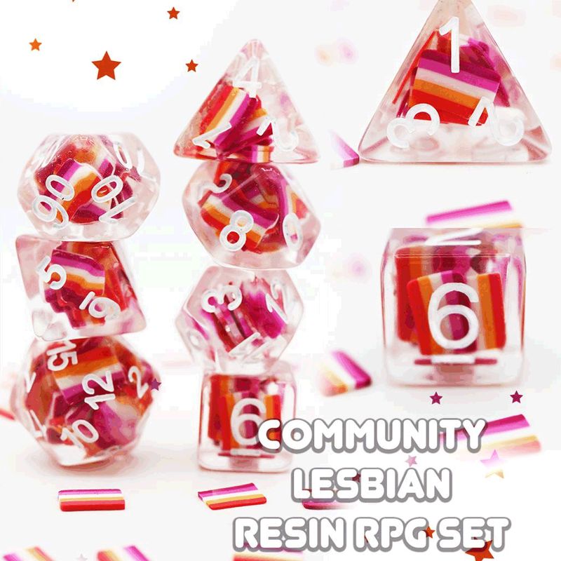 fb DICE SET 7 RESIN DICE FOR ALL LESBIAN FLAG