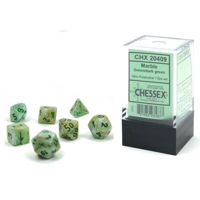 chx DICE SET 7 MINI MARBLE GREEN w/ DARK GREEN