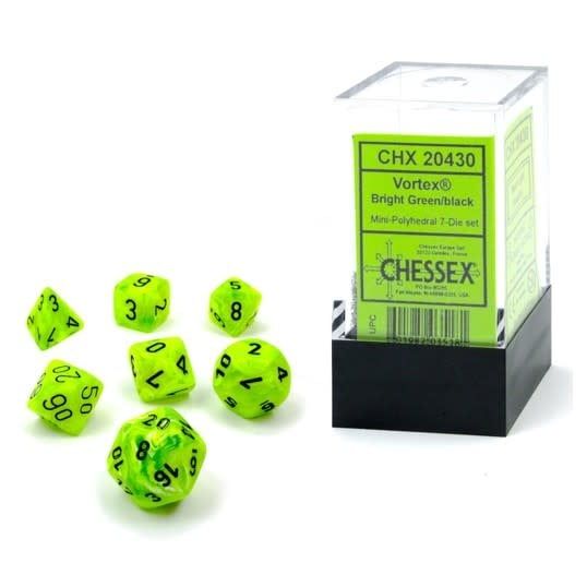 chx DICE SET 7 MINI VORTEX BRIGHT GREEN w/ BLACK