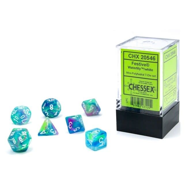 chx DICE SET 7 MINI FESTIVE WATERLILY w/ WHITE