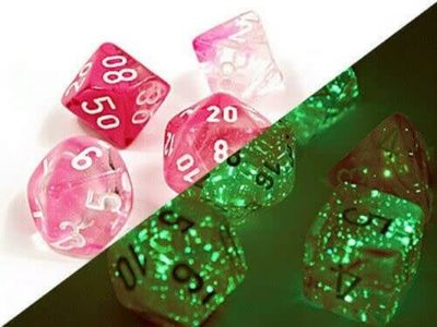 chx DICE SET 7+1 LAB GEMINI CLEAR-PINK w/ WHITE