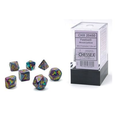 chx DICE SET 7 MINI FESTIVE MOSAIC w/ YELLOW