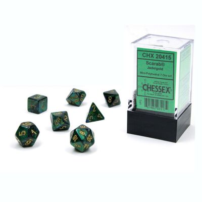 chx DICE SET 7 MINI SCARAB JADE w/ GOLD