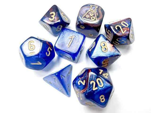 chx DICE SET 7+1 LAB LUSTROUS AZURITE w/ GOLD