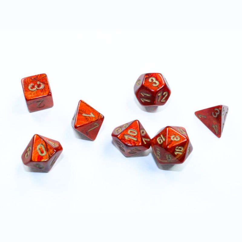 chx DICE SET 7 MINI SCARAB SCARLET w/ GOLD