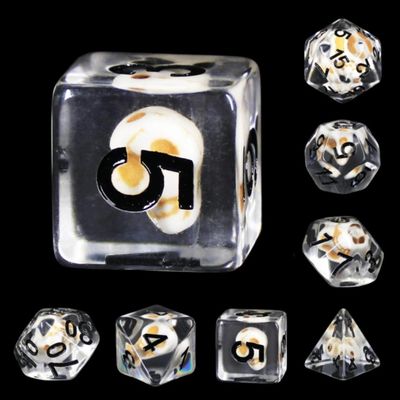 fb DICE SET 7 RESIN STONE SKULL