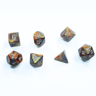 chx DICE SET 7 MINI LUSTROUS GOLD w/ SILVER