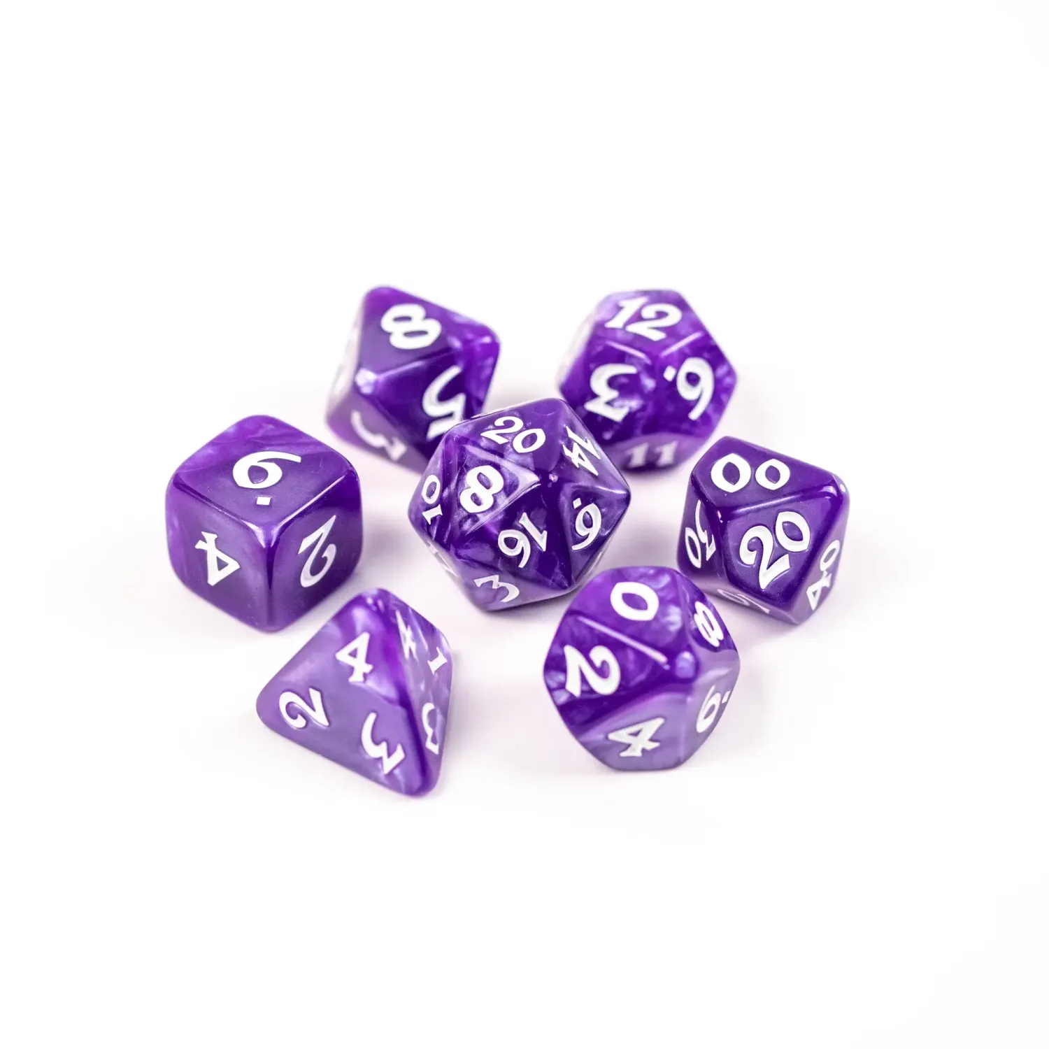 dh DICE SET 7 ELESSIA ESSENTIALS PURPLE w/ WHITE