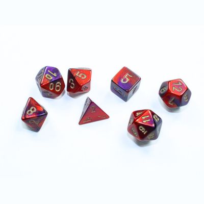 chx DICE SET 7 MINI GEMINI PURPLE-RED w/ GOLD