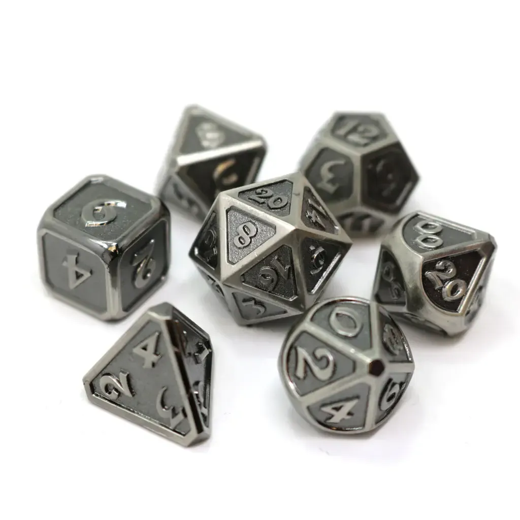 dh DICE SET 7 METAL MYTHICA BATTLEWORN SILVER