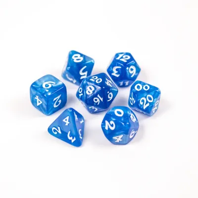 dh DICE SET 7 ELESSIA ESSENTIALS BLUE w/ WHITE