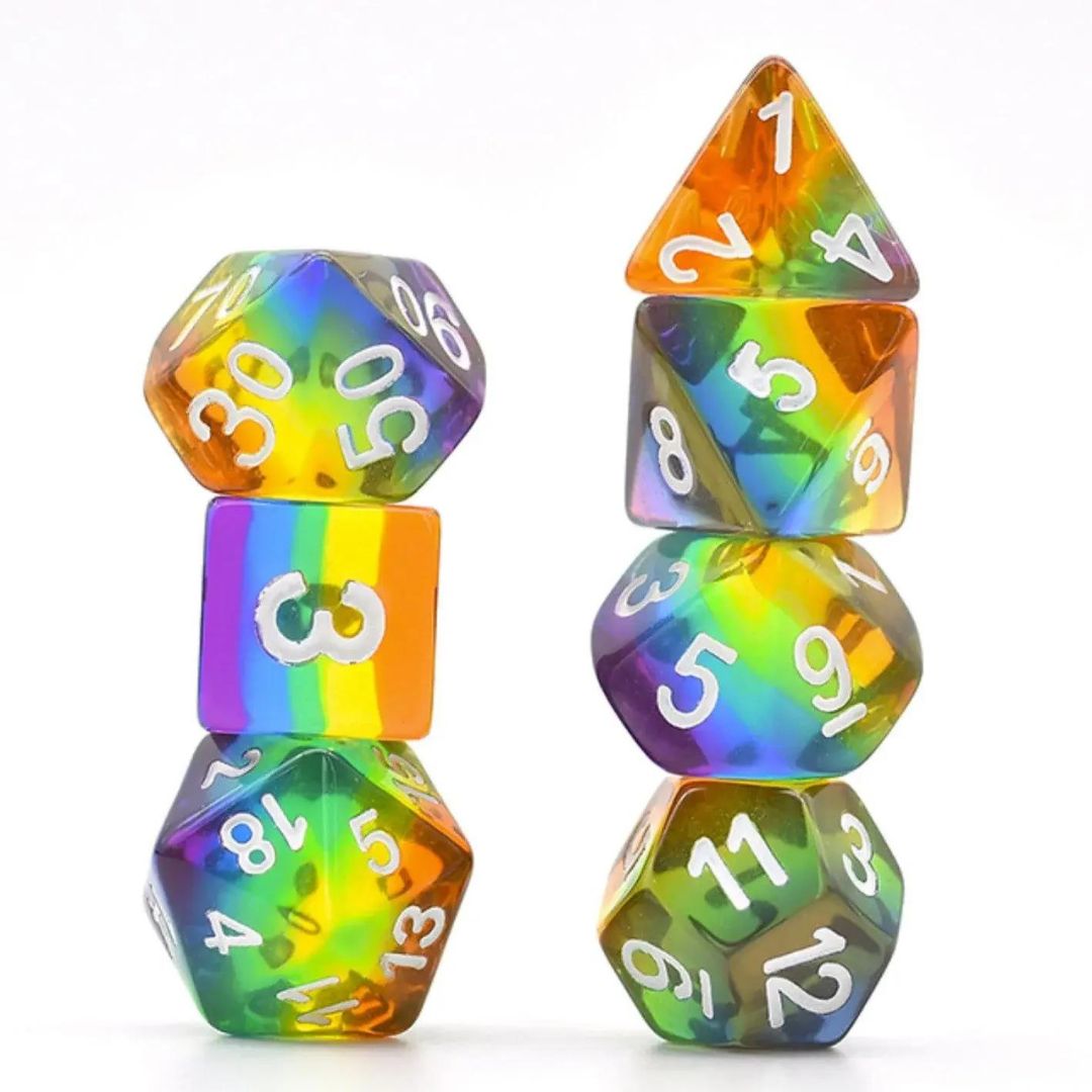 fb DICE SET 7 TRANSLUCENT RAINBOW