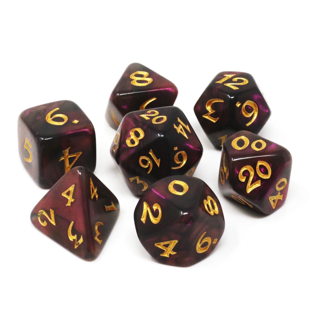 dh DICE SET 7 ELESSIA MOONSTONE INKSWELL w/ GOLD