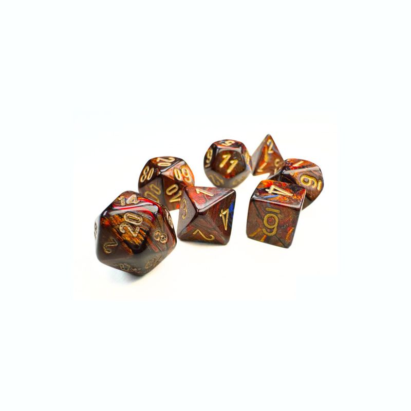 chx DICE SET 7 MINI SCARAB BLUE BLOOD w/ GOLD