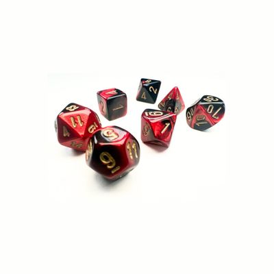 chx DICE SET 7 MINI GEMINI BLACK-RED w/ GOLD