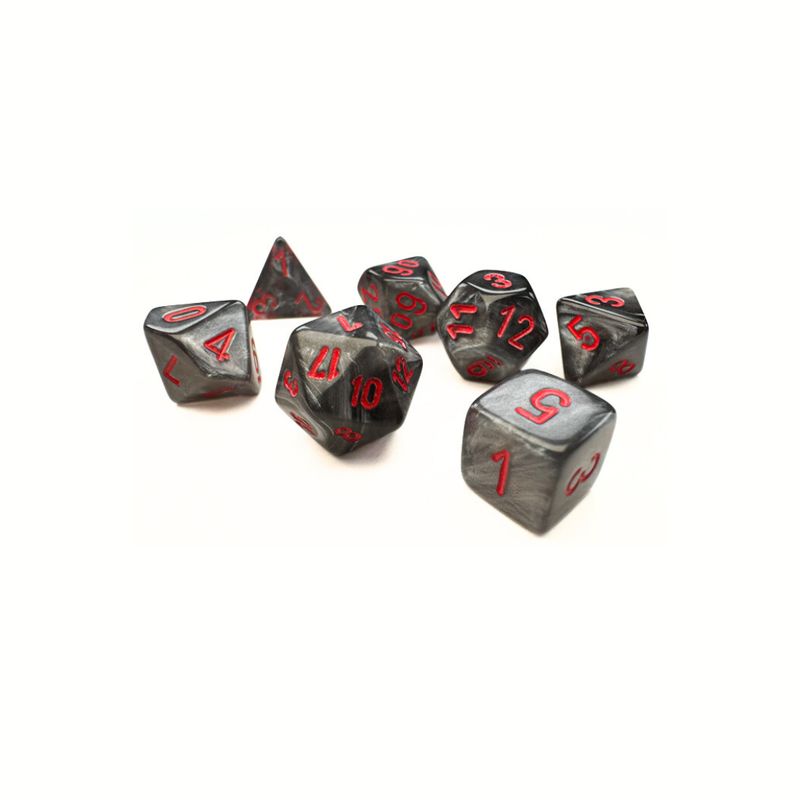 chx DICE SET 7 MINI VELVET BLACK w/ RED