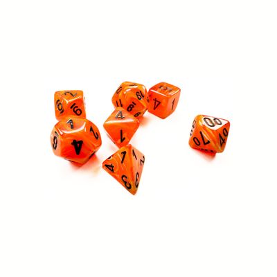 chx DICE SET 7 MINI VORTEX ORANGE w/ BLACK