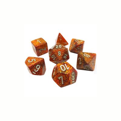 chx DICE SET 7 MINI GLITTER GOLD w/ SILVER