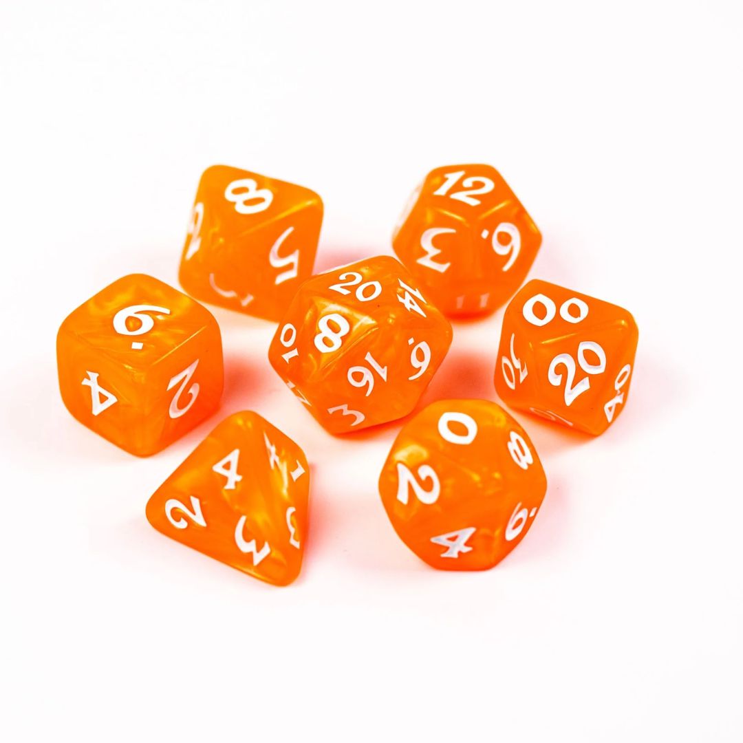 dh DICE SET 7 ELESSIA ESSENTIALS ORANGE w/ WHITE