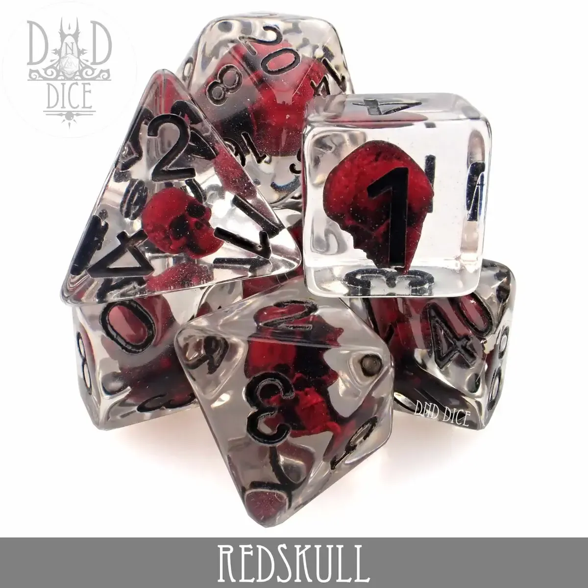 dnd DICE SET 7 RED SKULL